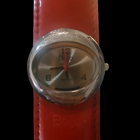 Vintage Beijo Slap Bracelet Watch Red and Black 90s ish - Picture 3 of 5